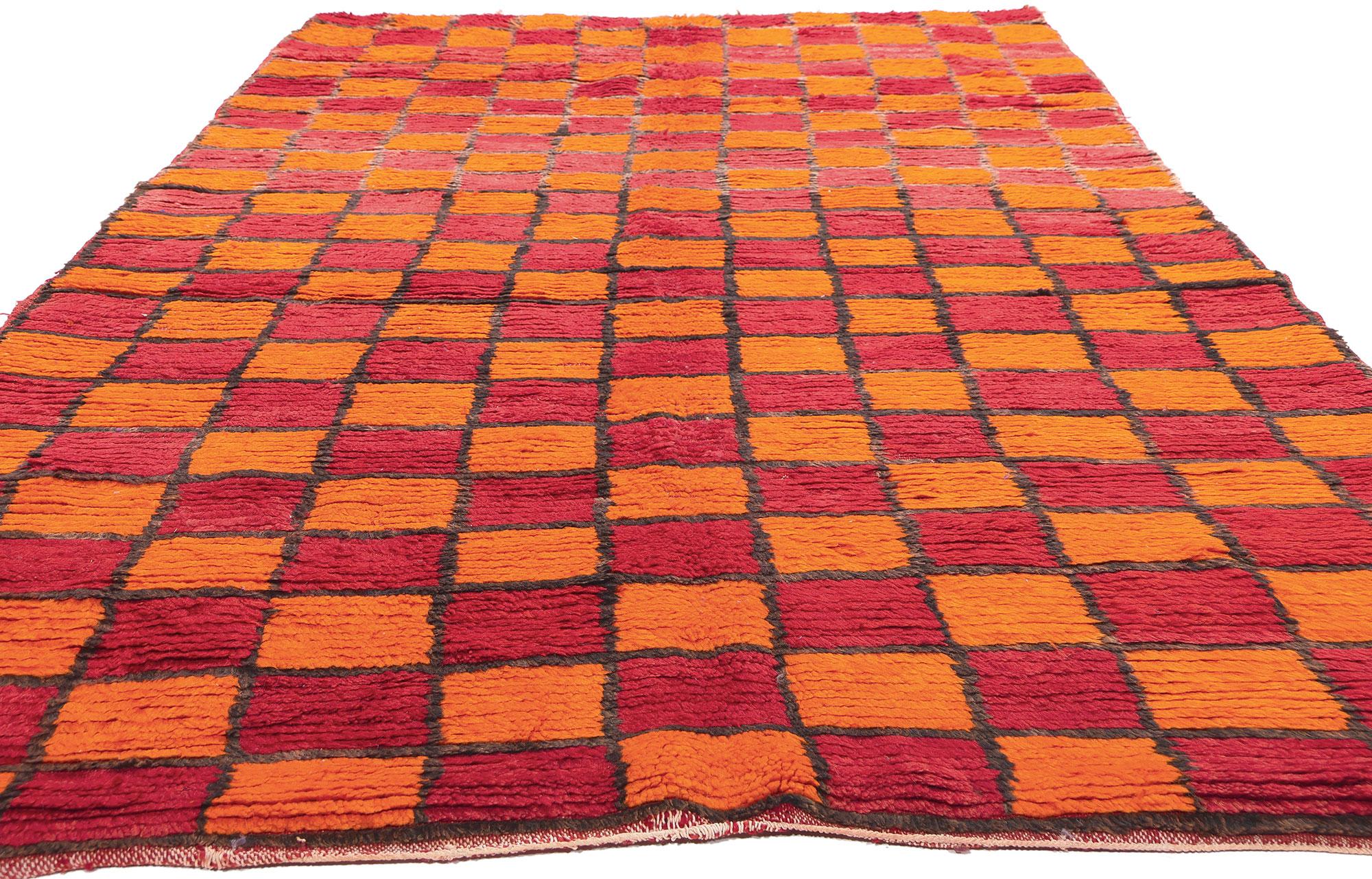 Hand-Knotted Reversible Vintage Moroccan Rug, Bauhaus Cubism Meets Tribal Enchantment For Sale