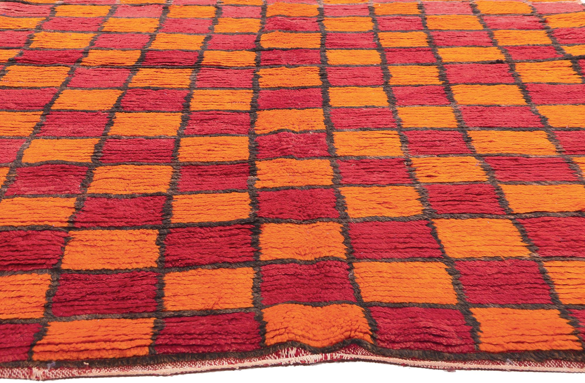 Reversible Vintage Moroccan Rug, Bauhaus Cubism Meets Tribal Enchantment In Good Condition For Sale In Dallas, TX