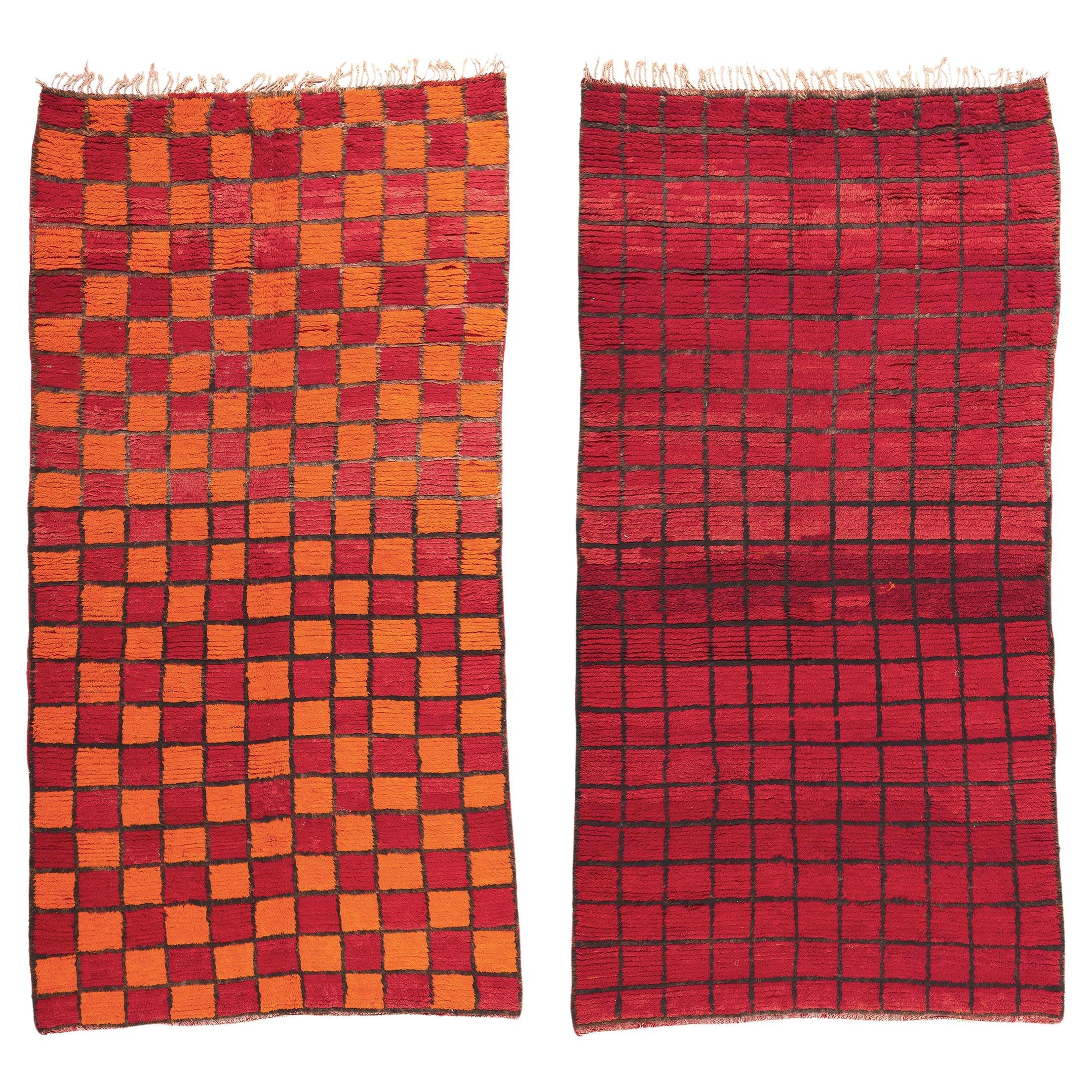 Reversible Vintage Moroccan Rug, Bauhaus Cubism Meets Tribal Enchantment