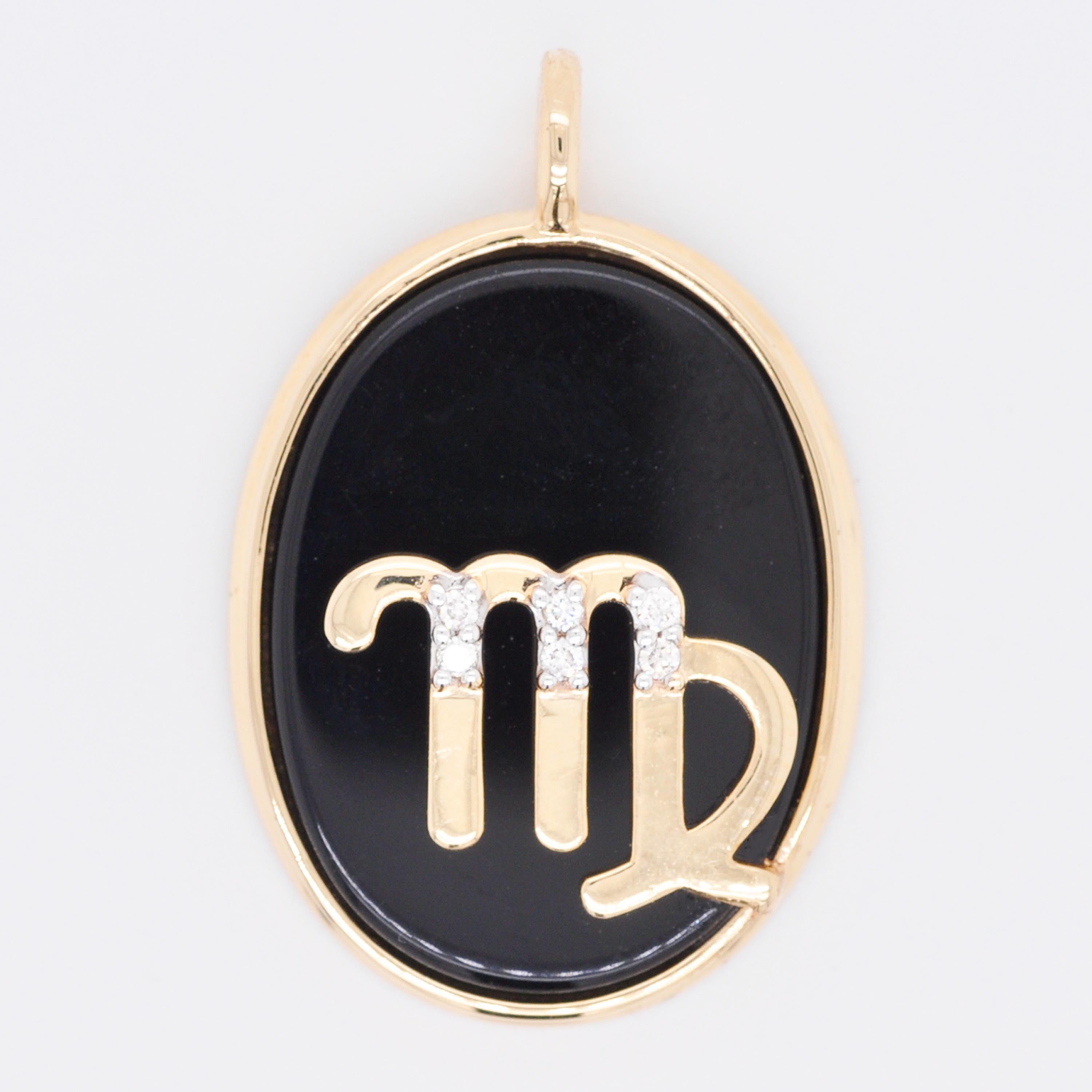 Collier pendentif réversible avec camée zodiaque en or 14 carats avec diamants et gravure de Virgo en vente 6
