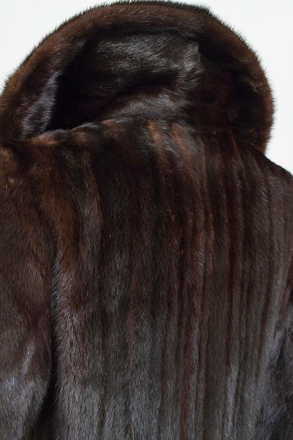 Revillon Black-Brown Female Mink ¾-Length Fur Princess Coat, Saks – XS-S, 1950s 3