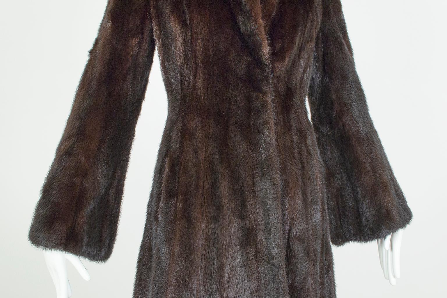 Revillon Black-Brown Female Mink ¾-Length Fur Princess Coat, Saks – XS-S, 1950s 4