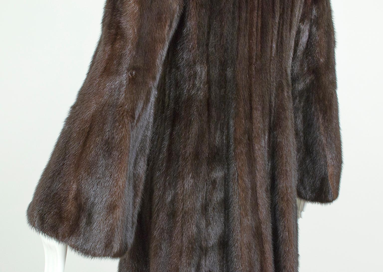 Revillon Black-Brown Female Mink ¾-Length Fur Princess Coat, Saks – XS-S, 1950s 5