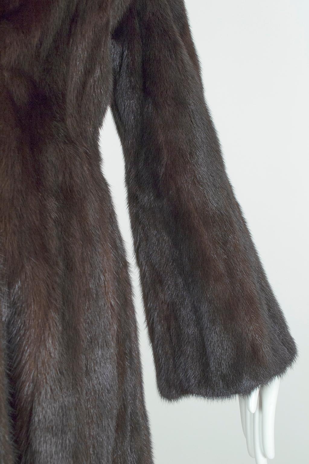 Revillon Black-Brown Female Mink ¾-Length Fur Princess Coat, Saks – XS-S, 1950s 6