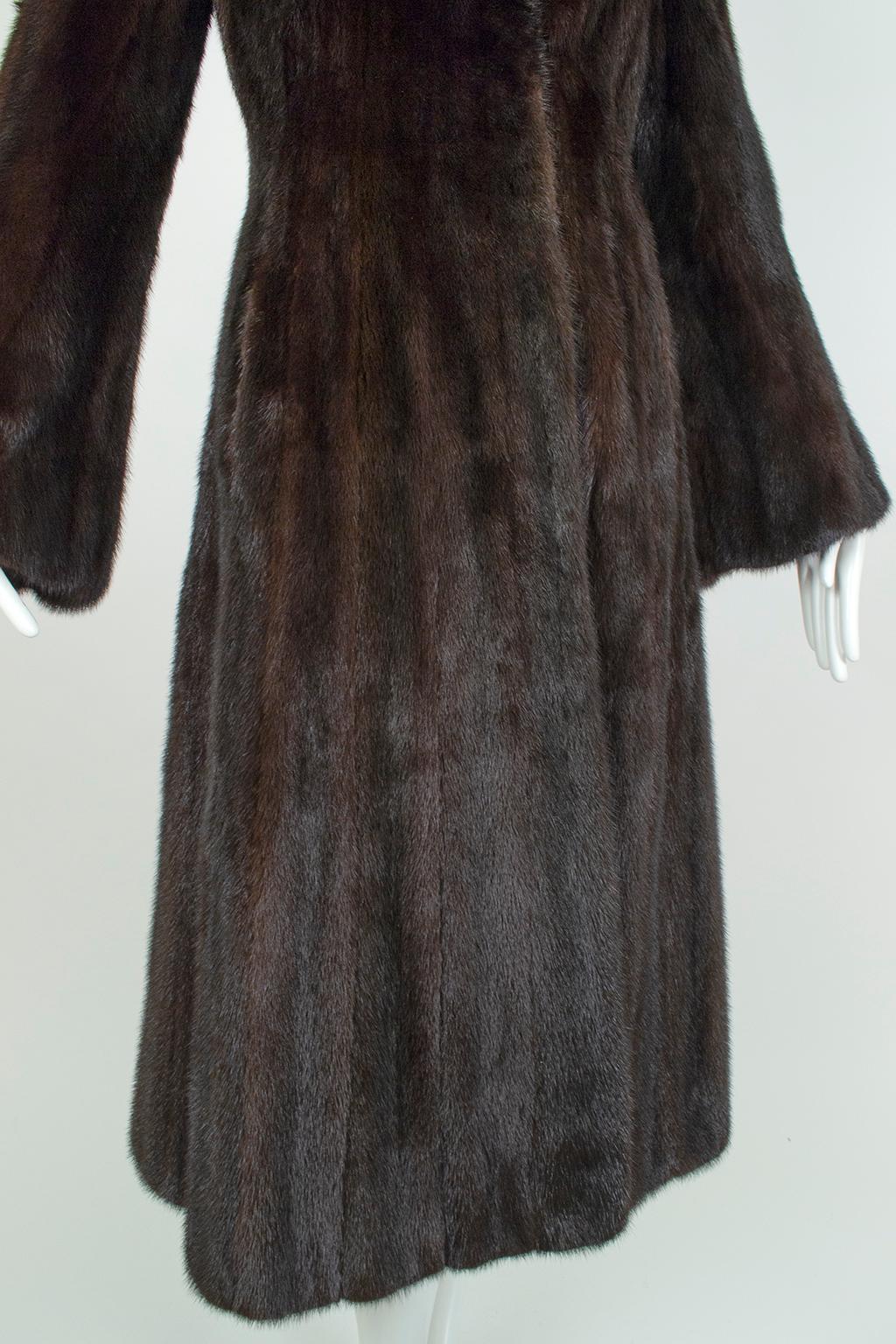 Revillon Black-Brown Female Mink ¾-Length Fur Princess Coat, Saks – XS-S, 1950s 7