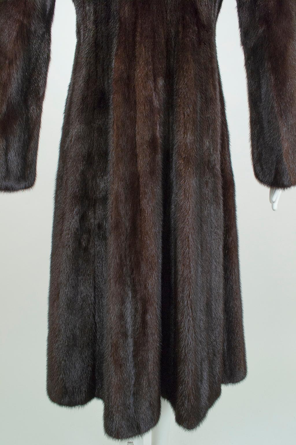 Revillon Black-Brown Female Mink ¾-Length Fur Princess Coat, Saks – XS-S, 1950s 8
