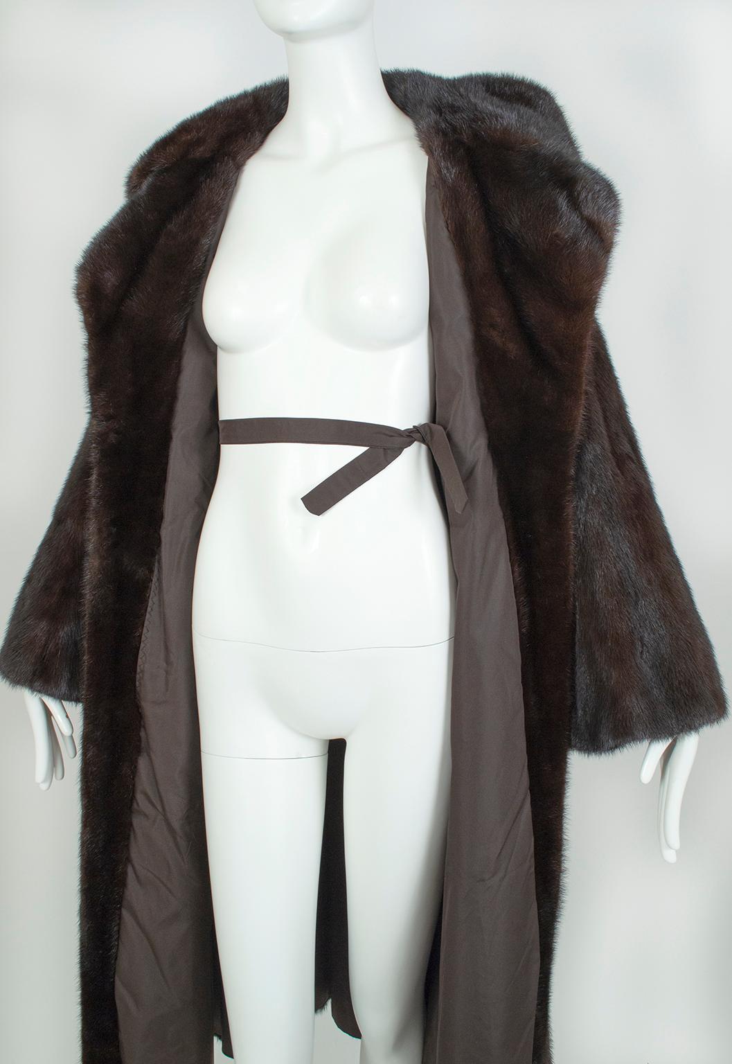 Revillon Black-Brown Female Mink ¾-Length Fur Princess Coat, Saks – XS-S, 1950s 10