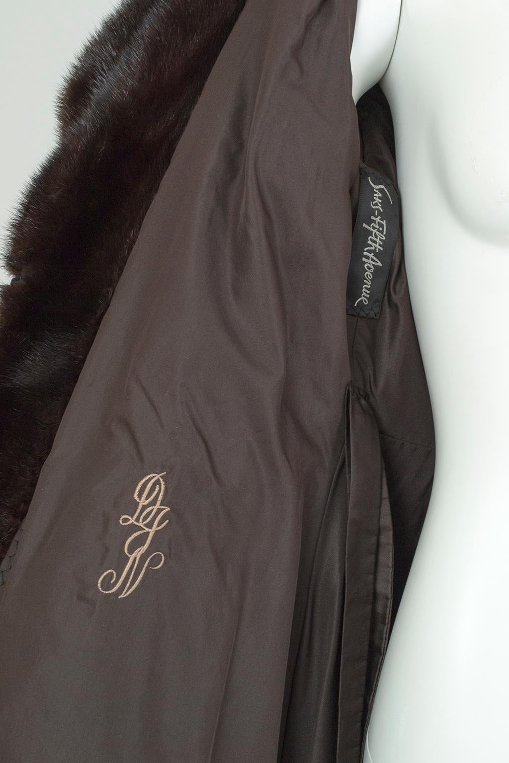 Revillon Black-Brown Female Mink ¾-Length Fur Princess Coat, Saks – XS-S, 1950s 11