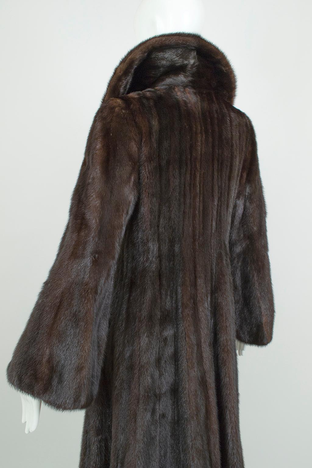 Revillon Black-Brown Female Mink ¾-Length Fur Princess Coat, Saks – XS-S, 1950s 1