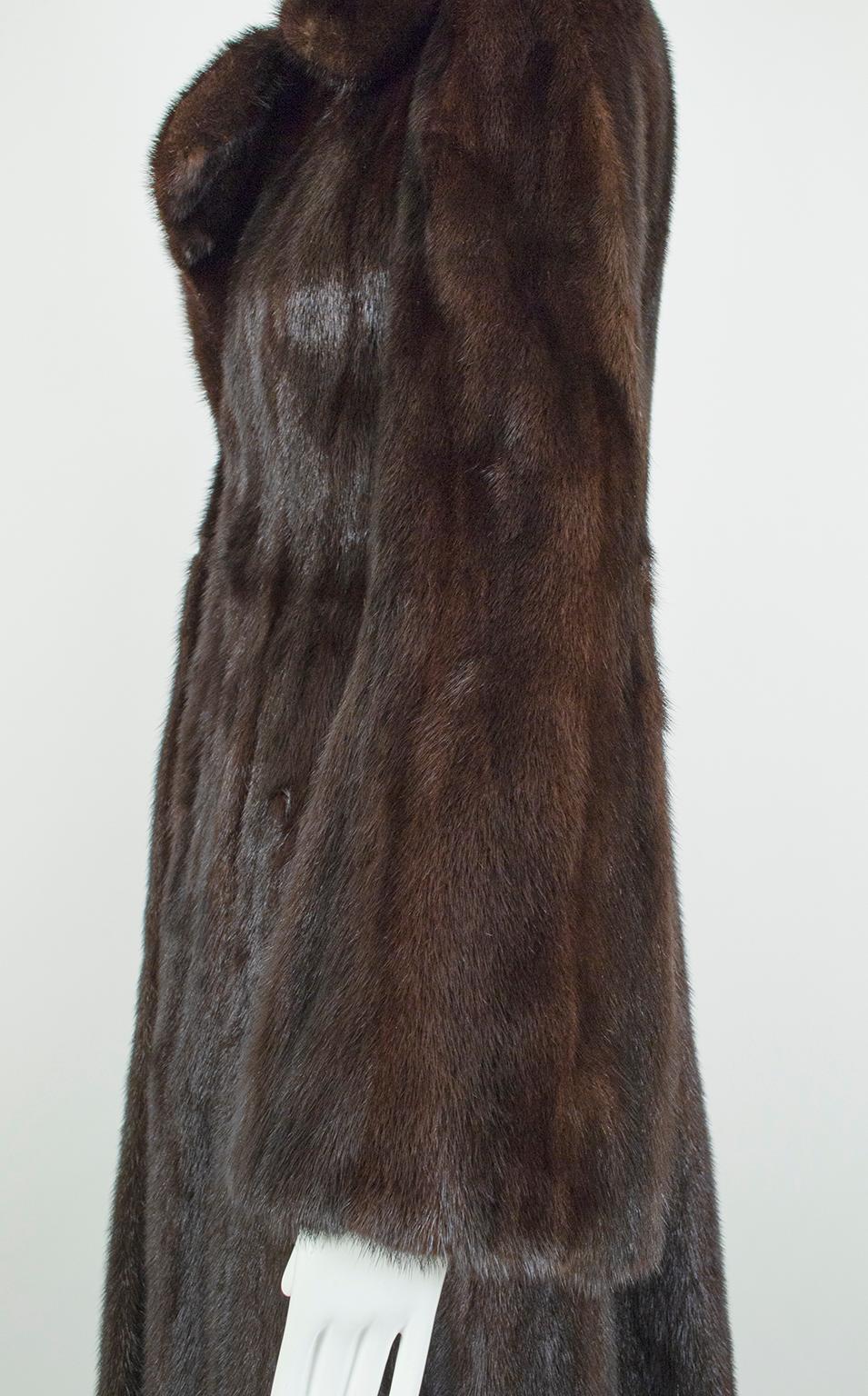 Revillon Black-Brown Female Mink ¾-Length Fur Princess Coat, Saks – XS-S, 1950s 2