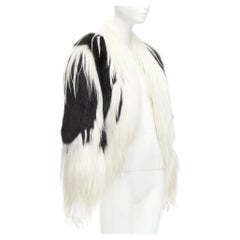 REVILLON black white rare goat rex rabbit fur patchwork long sleeve coat FR36 S