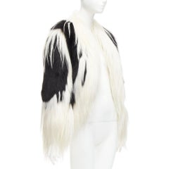 REVILLON black white rare goat rex rabbit fur patchwork long sleeve coat FR36 S