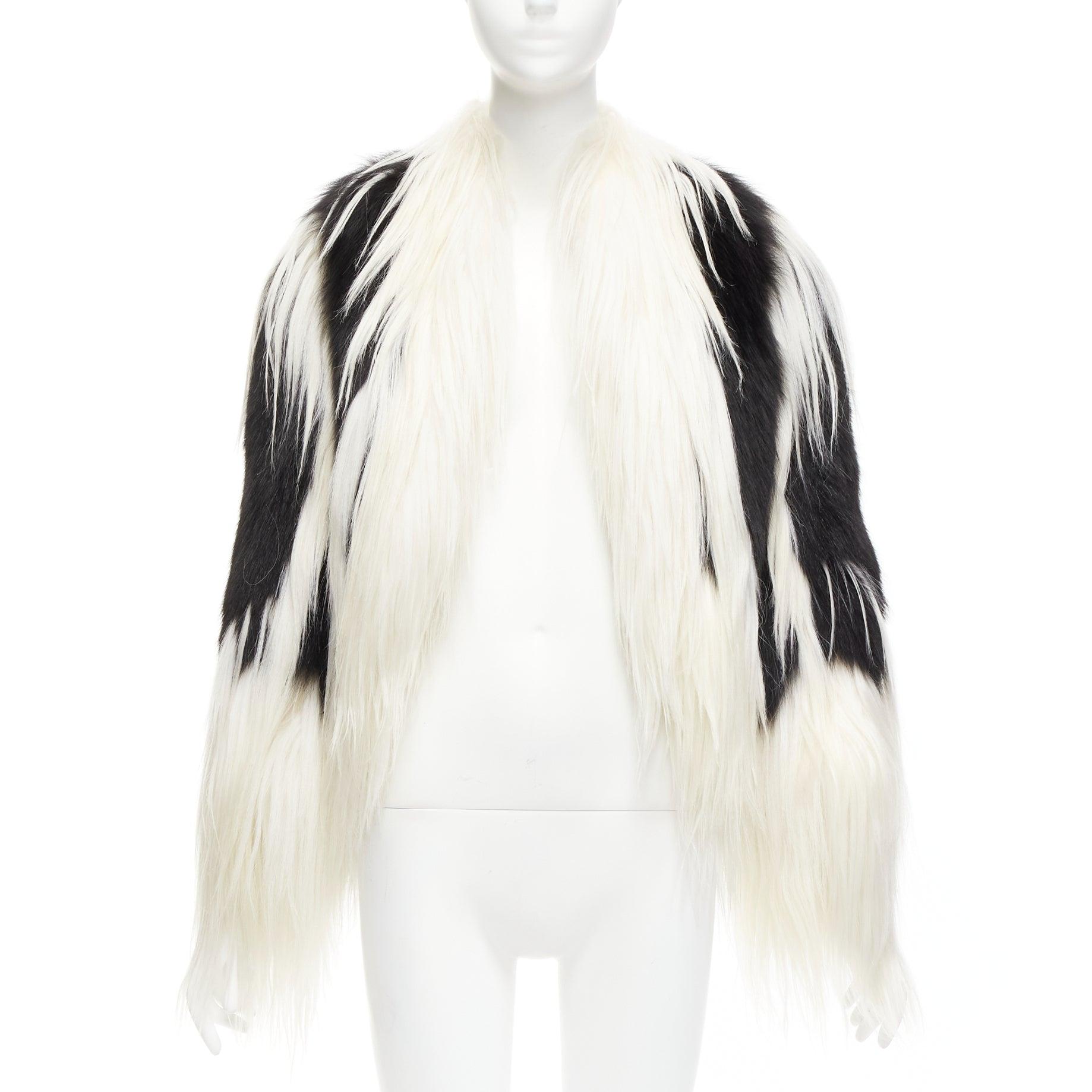 Gray REVILLON black white rare goat rex rabbit fur patchwork long sleeve coat FR36 S For Sale