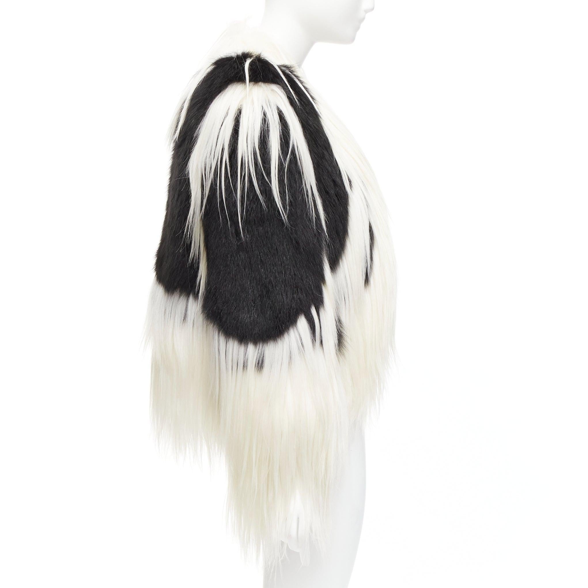 REVILLON black white rare goat rex rabbit fur patchwork long sleeve coat FR36 S In Excellent Condition For Sale In Hong Kong, NT