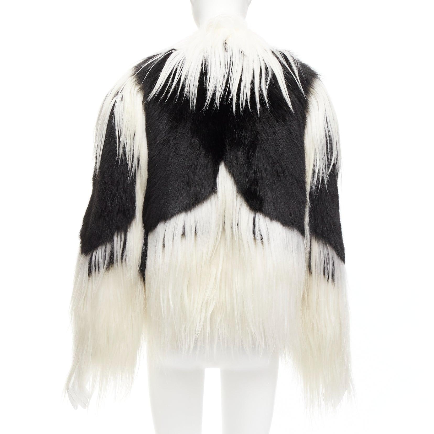 REVILLON black white rare goat rex rabbit fur patchwork long sleeve coat FR36 S For Sale 1