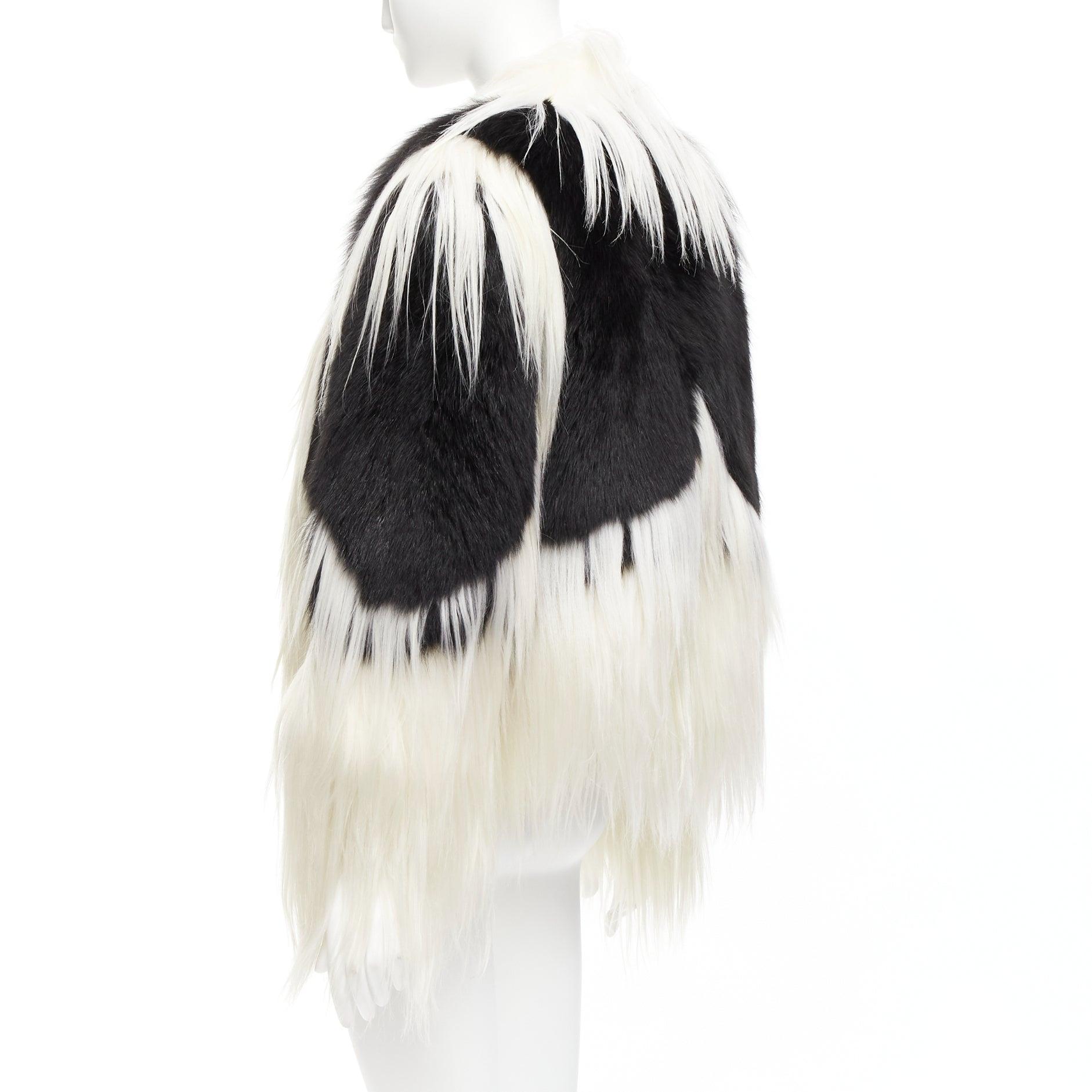 REVILLON black white rare goat rex rabbit fur patchwork long sleeve coat FR36 S For Sale 2