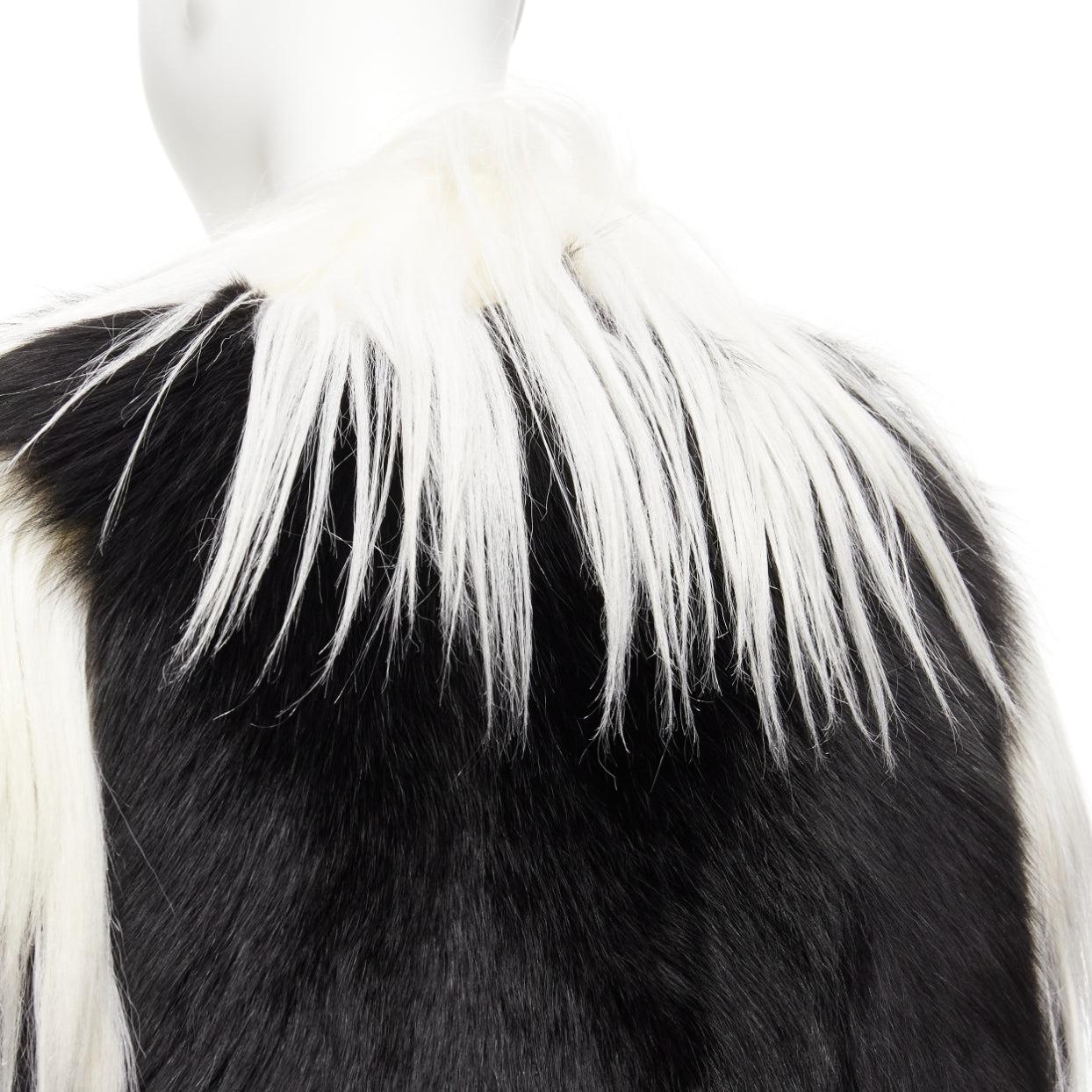 REVILLON black white rare goat rex rabbit fur patchwork long sleeve coat FR36 S For Sale 3