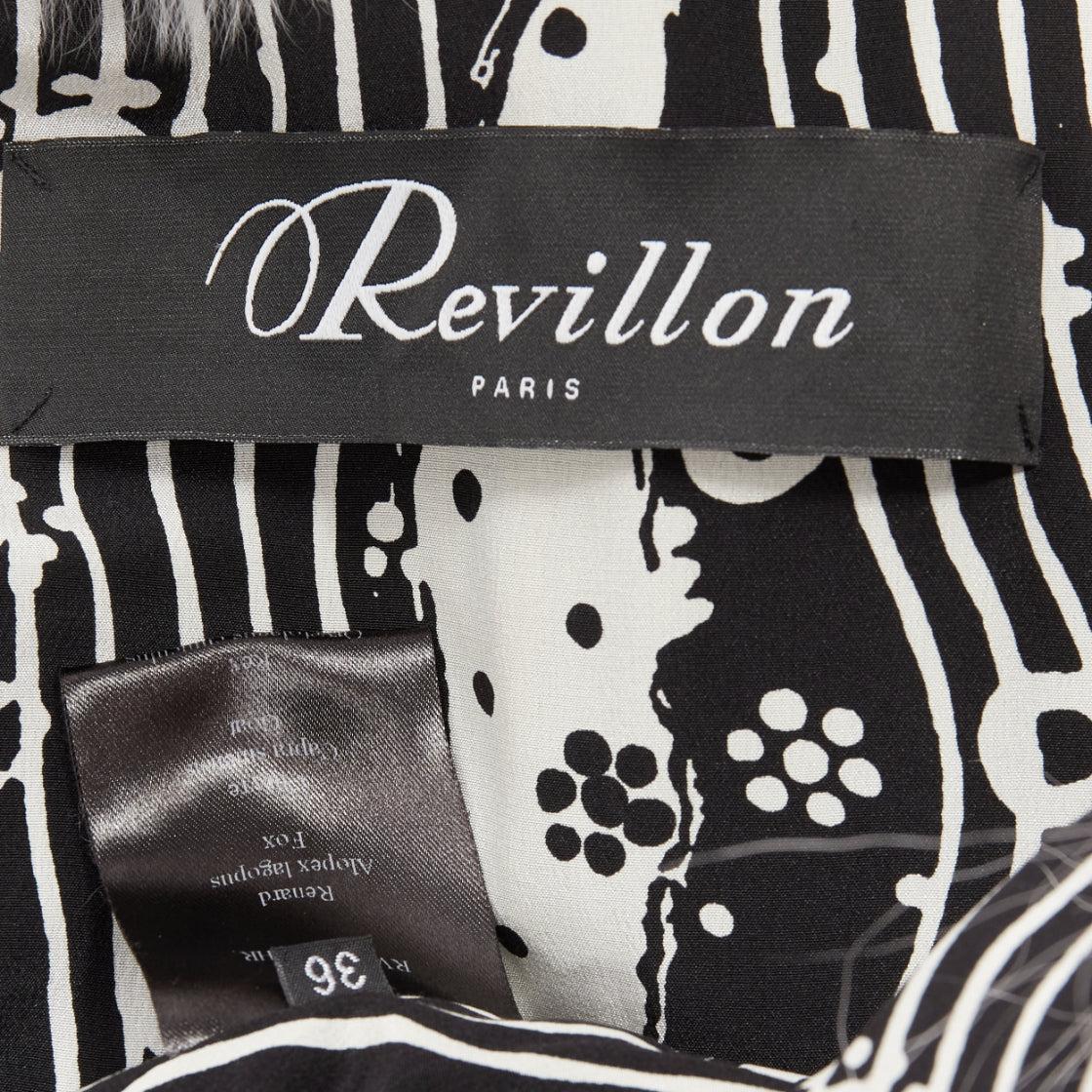 REVILLON black white rare goat rex rabbit fur patchwork long sleeve coat FR36 S For Sale 3
