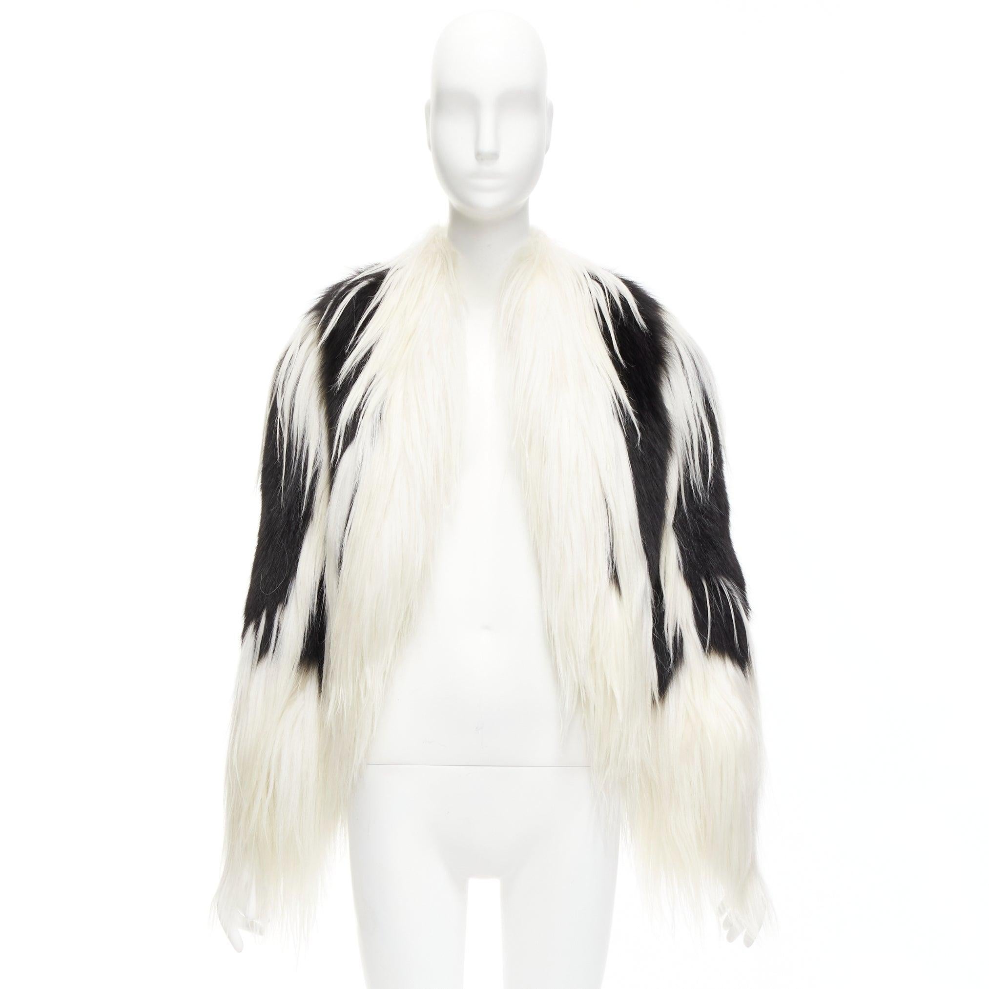 REVILLON black white rare goat rex rabbit fur patchwork long sleeve coat FR36 S For Sale 4