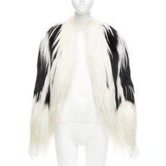 REVILLON black white rare goat rex rabbit fur patchwork long sleeve coat FR36 S