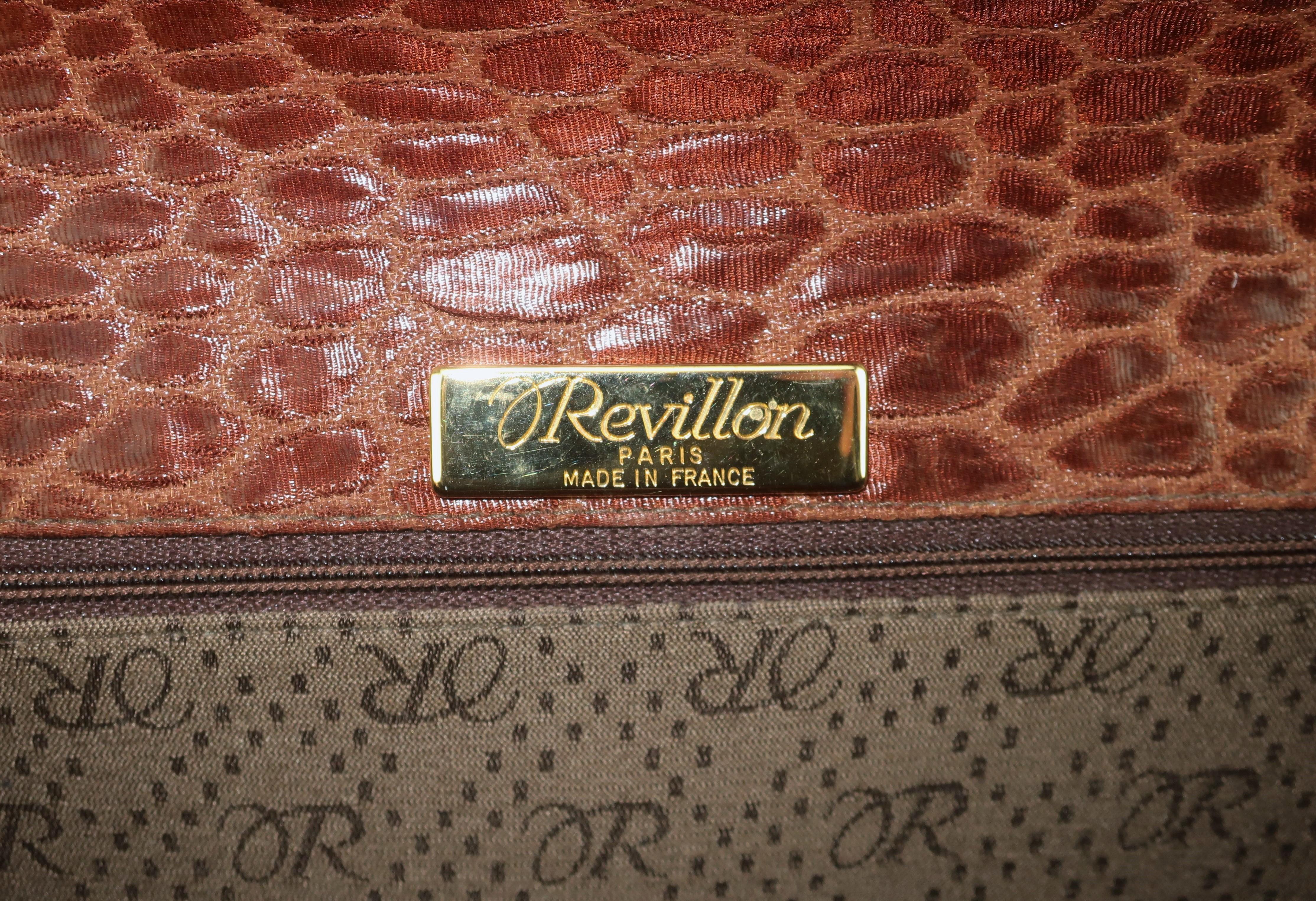 Revillon Brown Alligator Print Fabric & Leather Handbag With Chain Handle 4