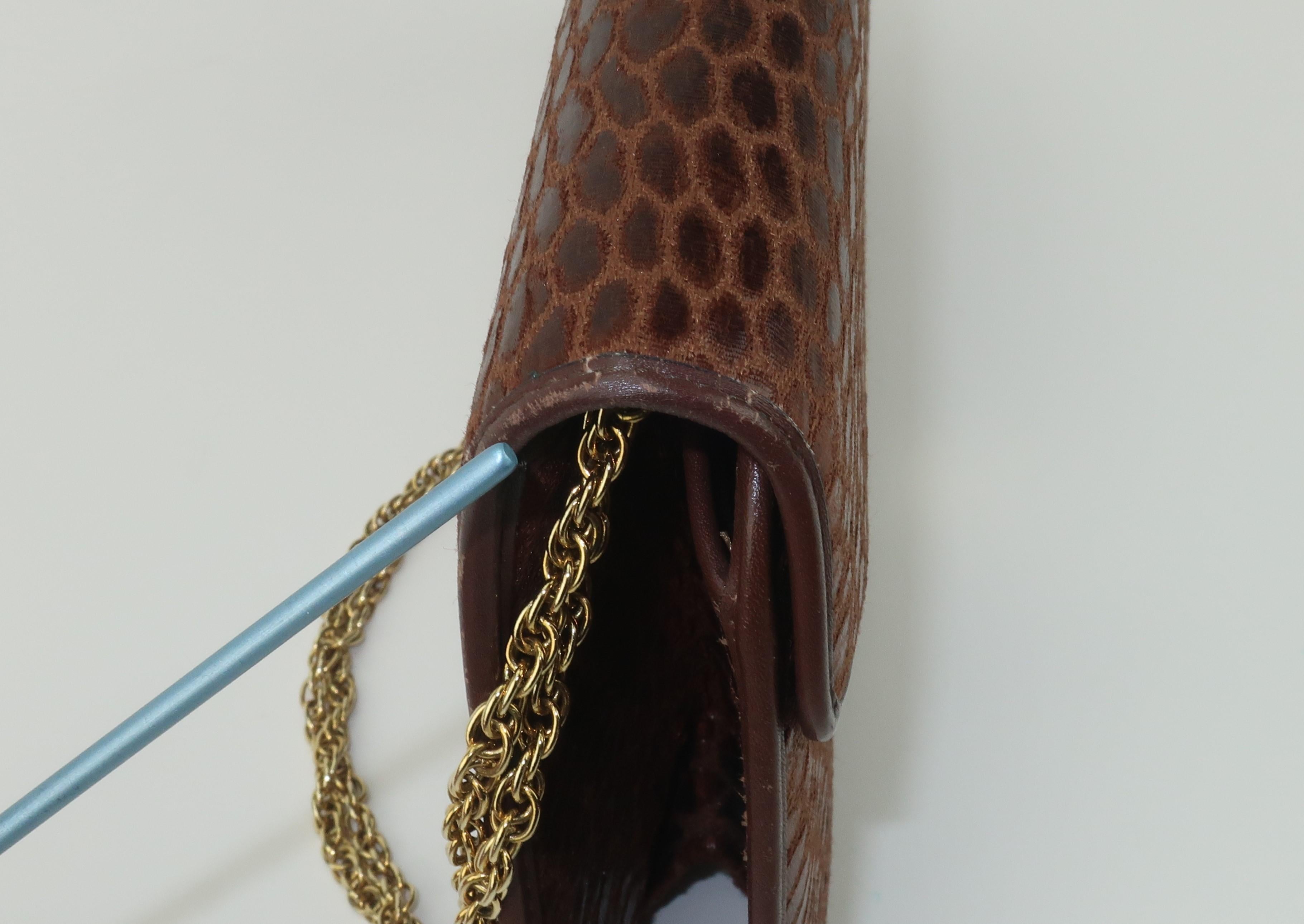 Revillon Brown Alligator Print Fabric & Leather Handbag With Chain Handle 8