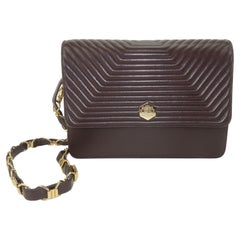 Revillon Brown Channeled Leather Handbag With Gold Chain Handle