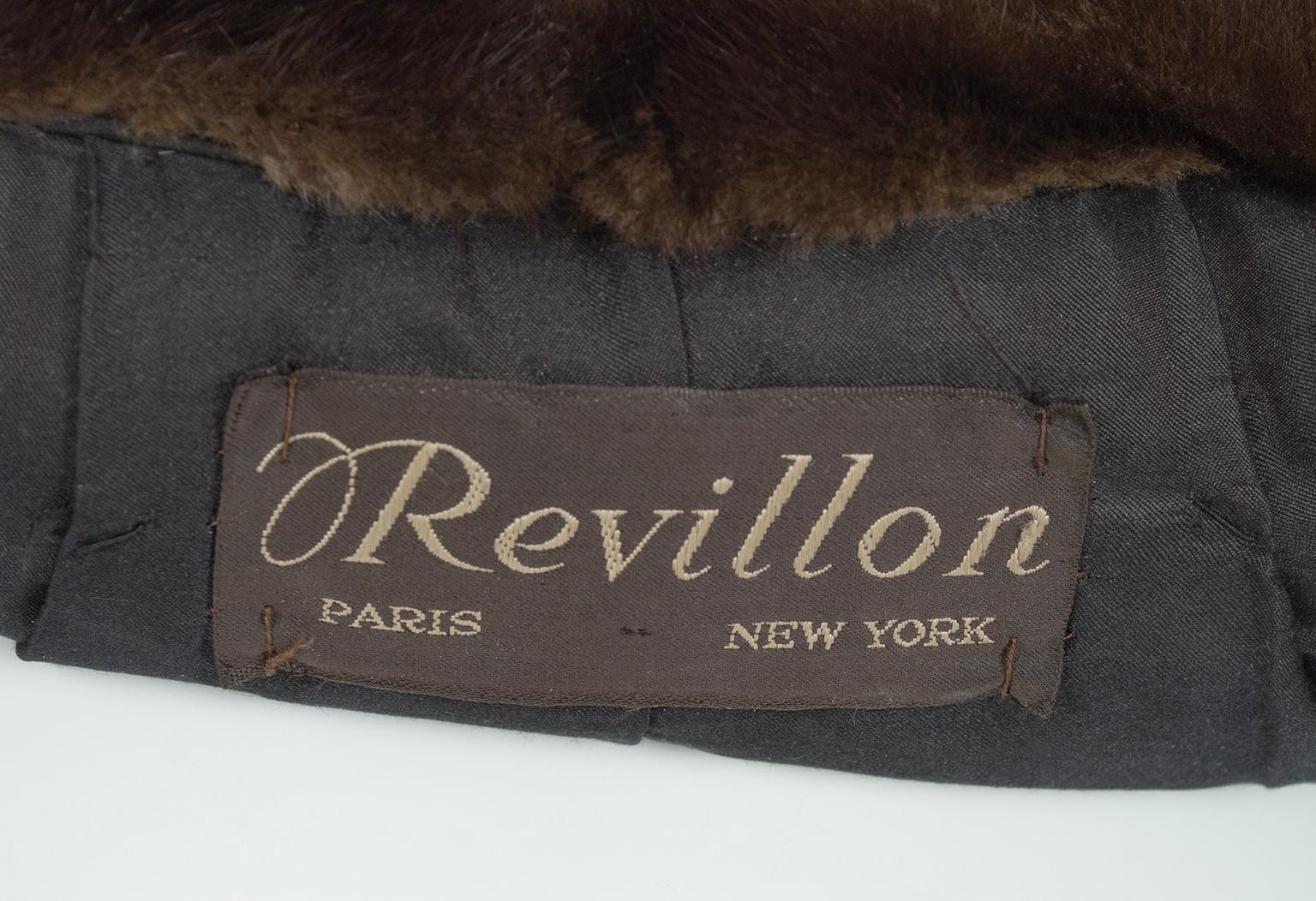 Revillon Paris Brown Mink Fur Princess Stroller Coat w Art Deco Lining -S, 1950s For Sale 12