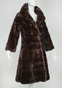 Revillon Paris Brown Mink Fur Princess Stroller Coat w Art Deco Lining -S, 1950s