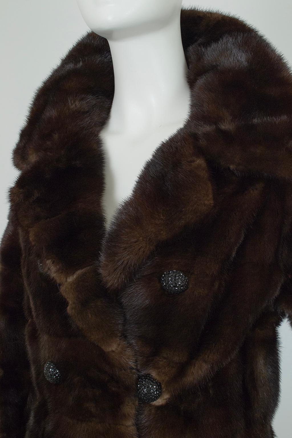 Revillon Paris Brown Mink Fur Princess Stroller Coat w Art Deco Lining -S, 1950s For Sale 3