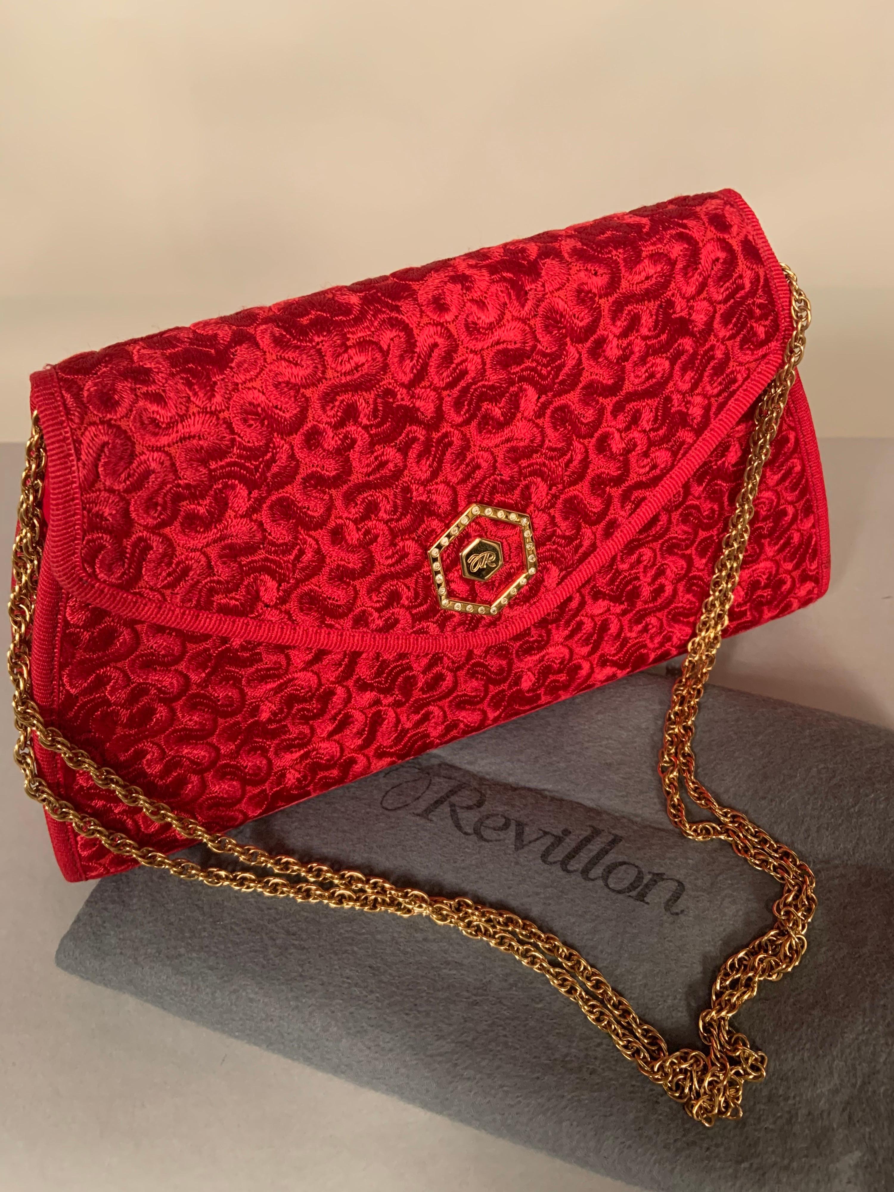Revillon, Paris Red Leather and Silk Clutch or Shoulder Bag 1