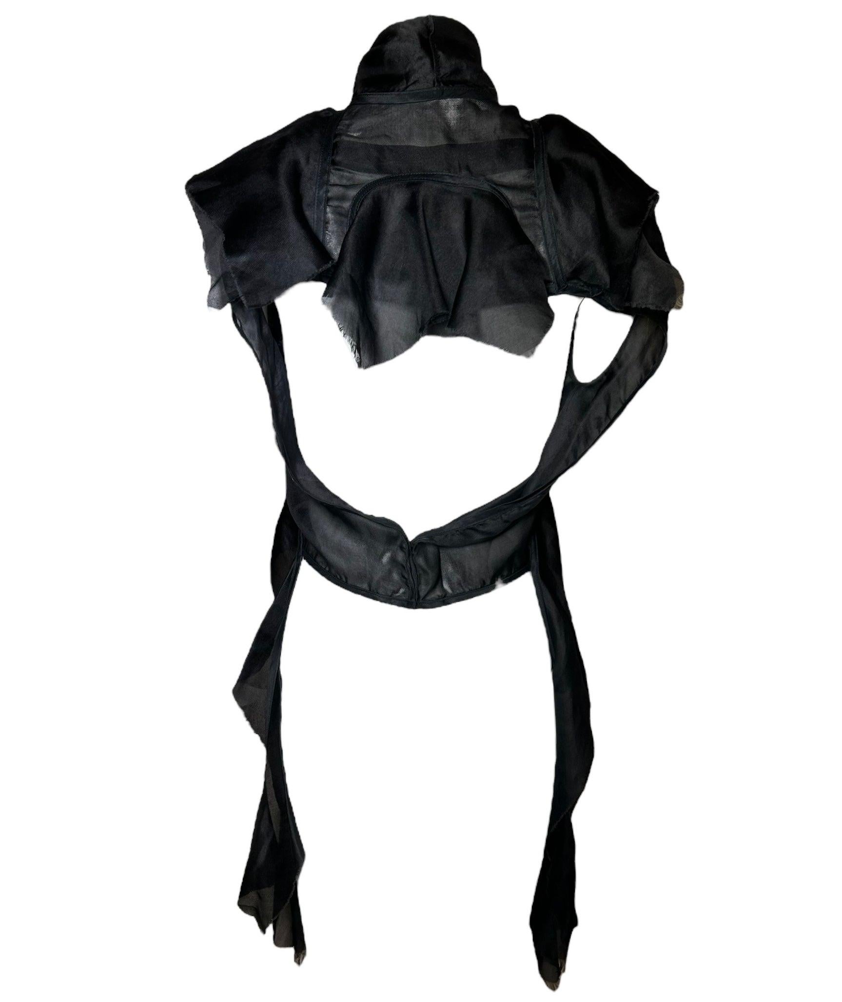 Revillon x Rick Owens Black Silk Spirals Opera Vest, 2003-2006s In Good Condition For Sale In Los Angeles, CA