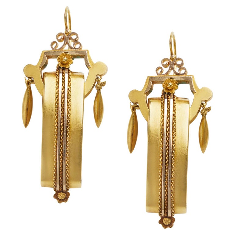 Revival 15k Gold Pendant Earrings For Sale at 1stDibs