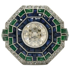Anello da cocktail con diamante da 2 carati in stile Art Deco Anello di fidanzamento con zaffiro smeraldo