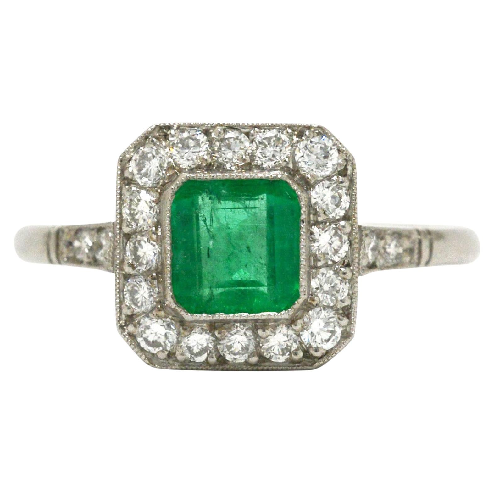 2 Carat Square Asscher Cut Diamond Engagement Ring Emerald Halo Art Deco Style For Sale at 1stDibs