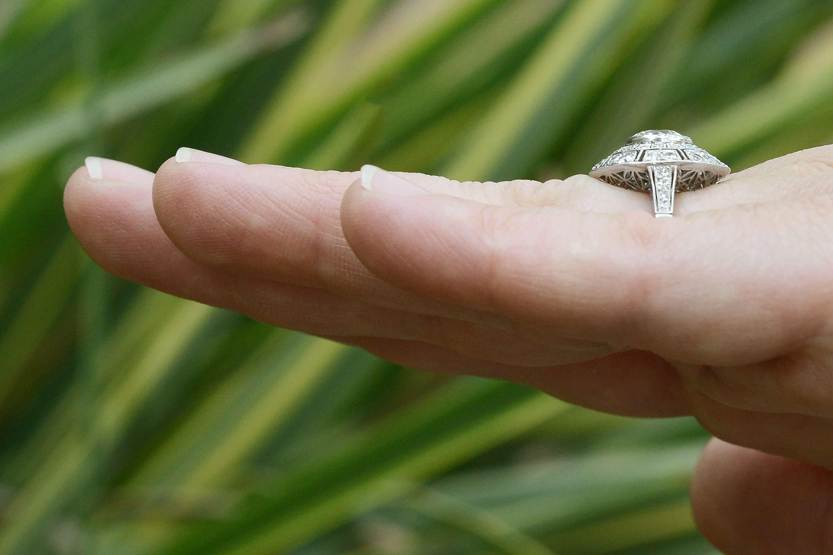 Old European Cut Art Deco Style Engagement Ring over 1.75 Carat Old European Diamond Geometric