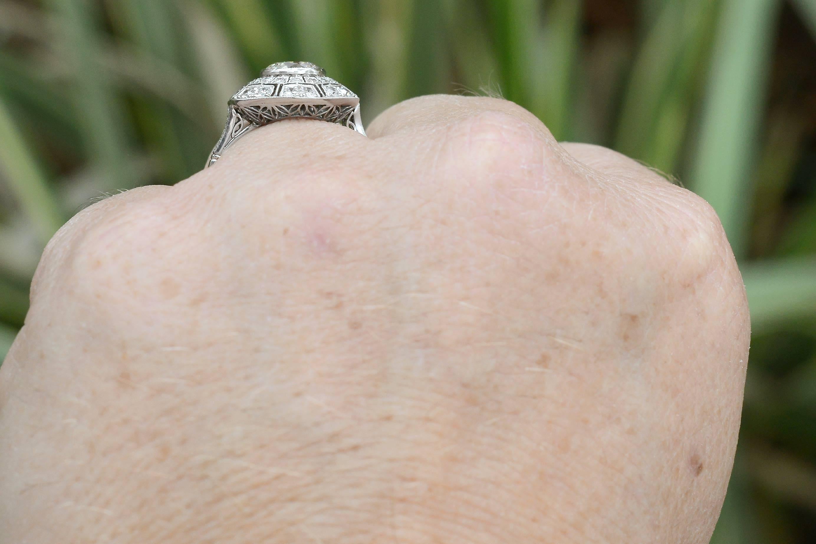 Art Deco Style Engagement Ring over 1.75 Carat Old European Diamond Geometric In New Condition In Santa Barbara, CA