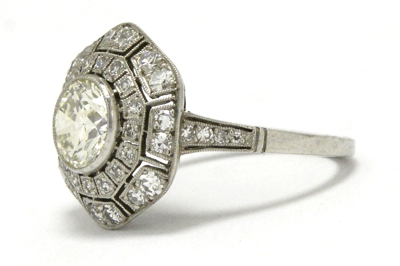 Women's Art Deco Style Engagement Ring over 1.75 Carat Old European Diamond Geometric