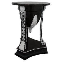 Side Table in Ebony Wood with White Carved Elements, Neoclassical Style