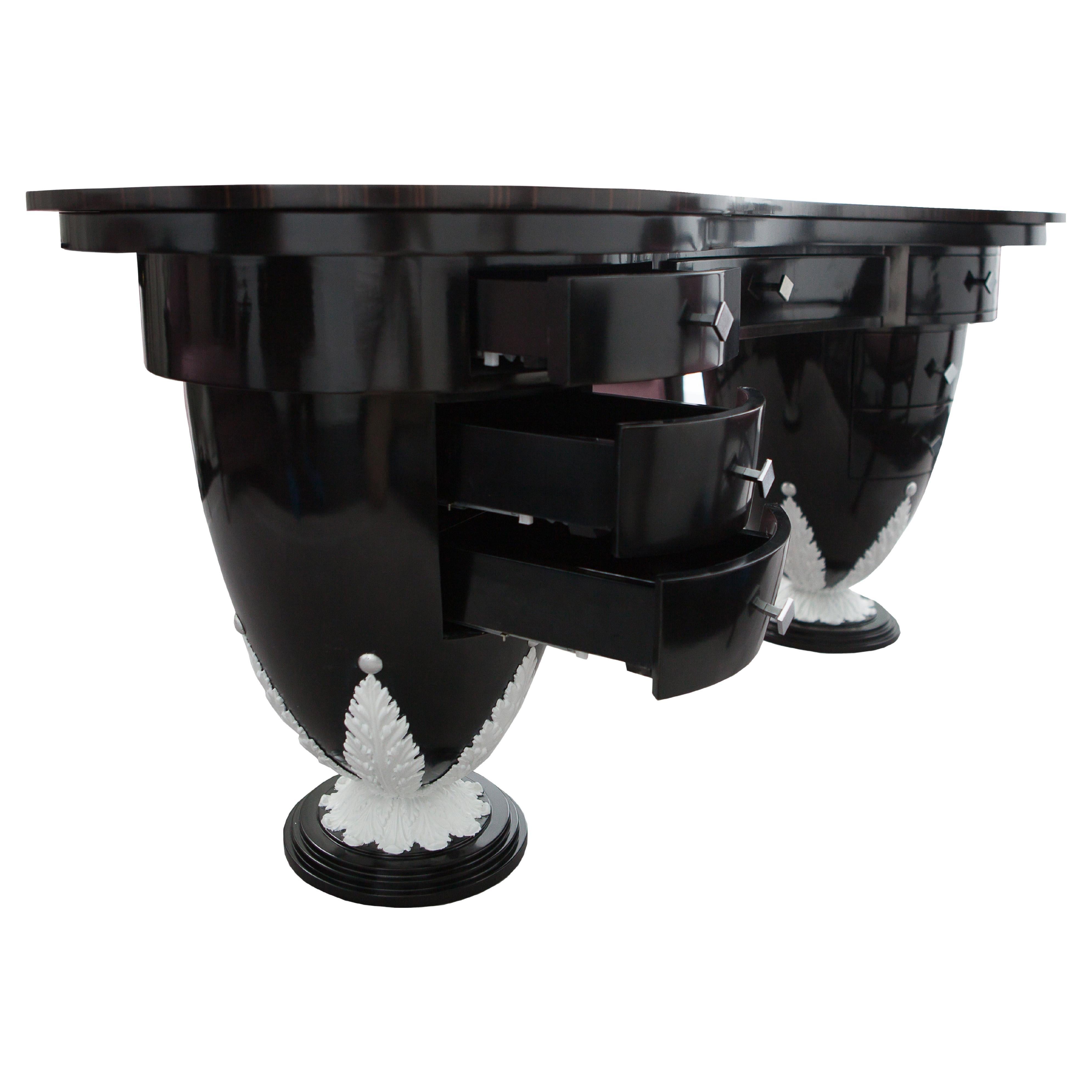 Revival Neoclassical Style Ebony and Snow White finishing Writing table