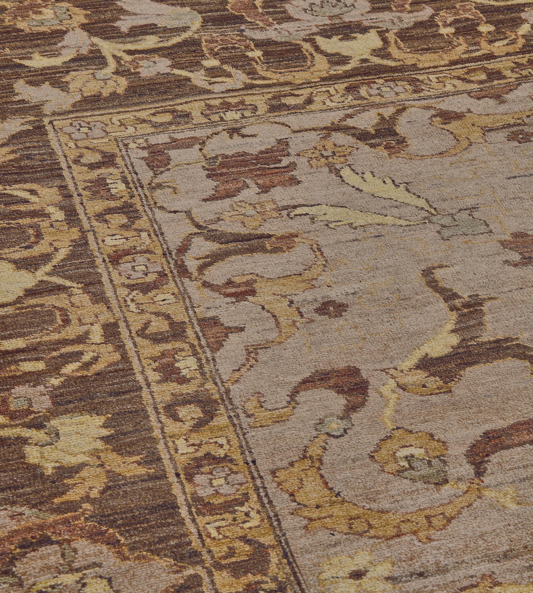 Hand-Woven Revival Transitional Agra Square Rug For Sale