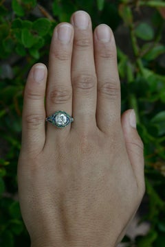 Art Deco Style Diamond Engagement Ring 1.50 Carat Mosaic Sapphire Emerald Gems