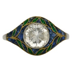 Bague de fiançailles en diamant de style Art Déco 1.50 Carat Mosaic Sapphire Emerald Gems