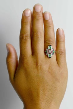 Revivalist Art Deco Diamond Multi Gemstone Engagement Ring Cocktail Statement