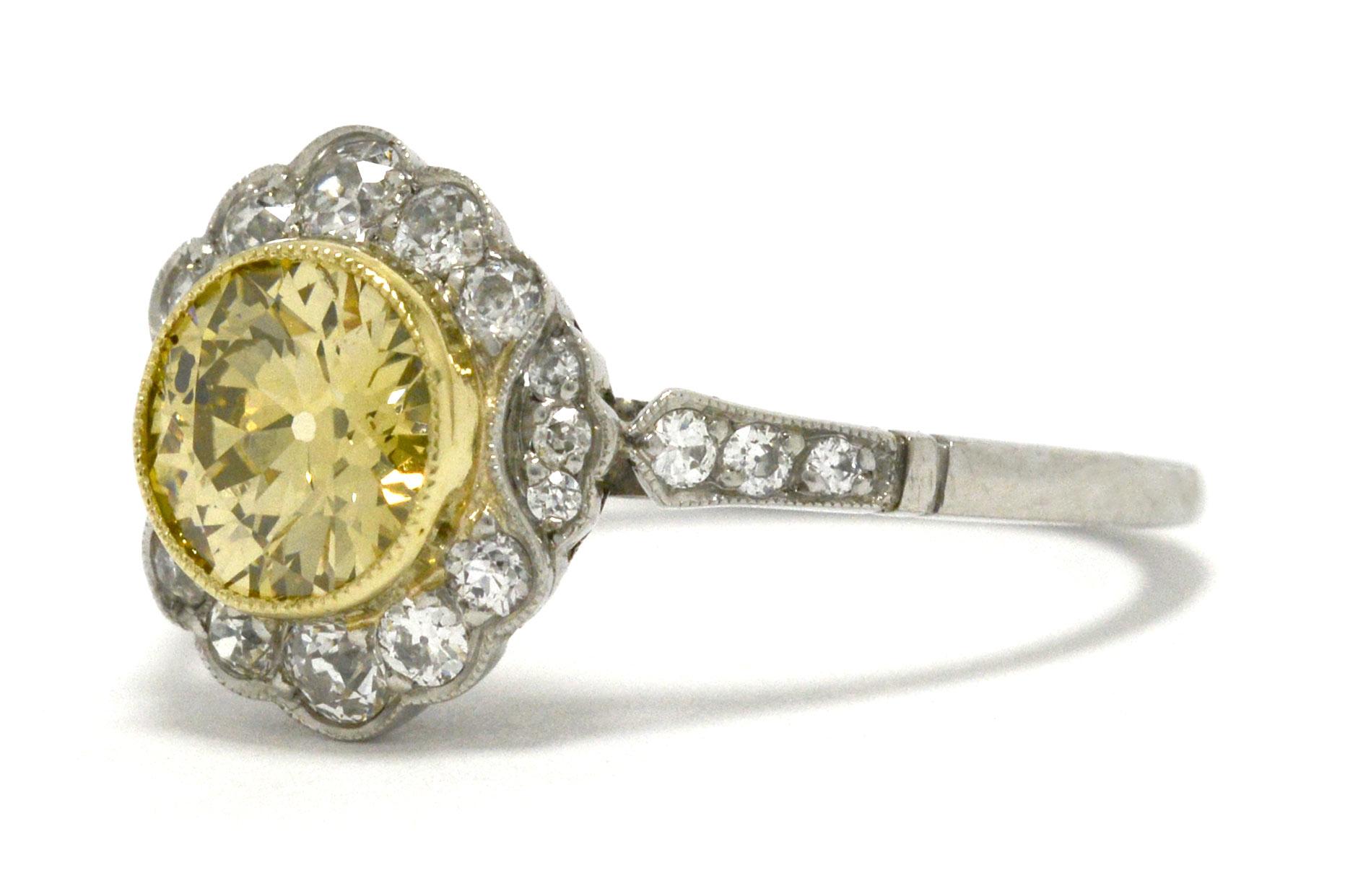 Revivalist Edwardian Yellow Diamond Engagement Ring 1.14 Ct Old Euro Solitaire In Good Condition In Santa Barbara, CA