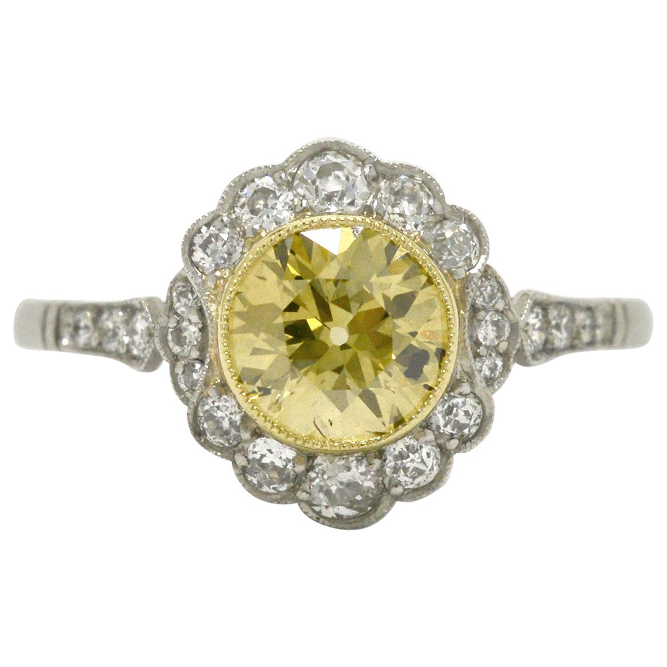 Revivalist Edwardian Yellow Diamond Engagement Ring 1.14 Ct Old Euro Solitaire