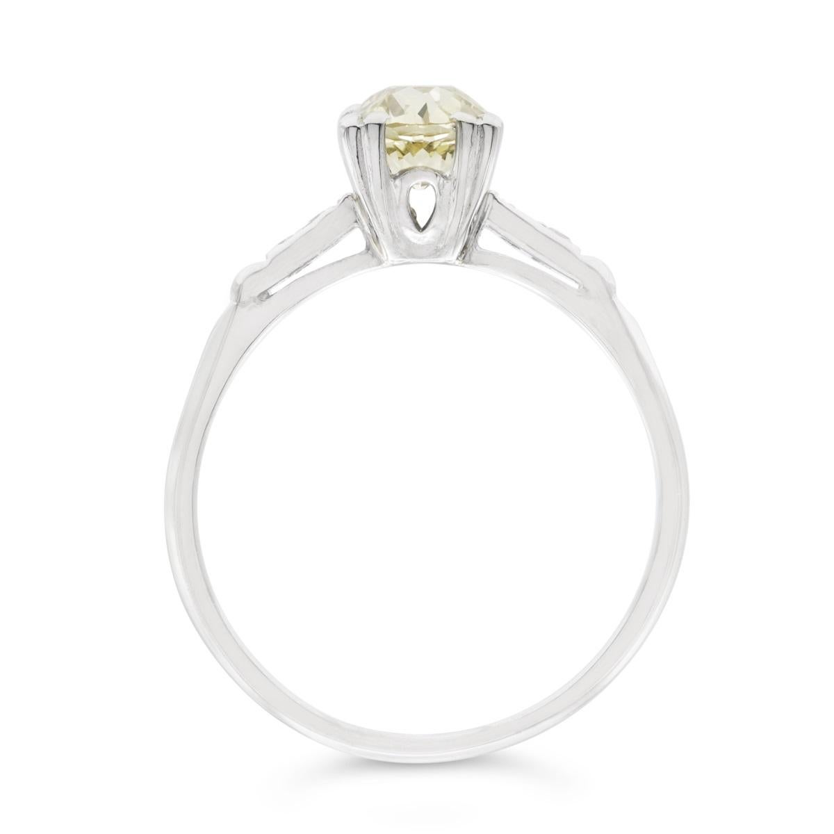 Art Deco 1.12 Ct. Fancy Yellow Old European Diamond Engagement Ring In Good Condition In New York, NY
