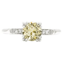 Art Deco 1.12 Ct. Fancy Yellow Old European Diamond Engagement Ring