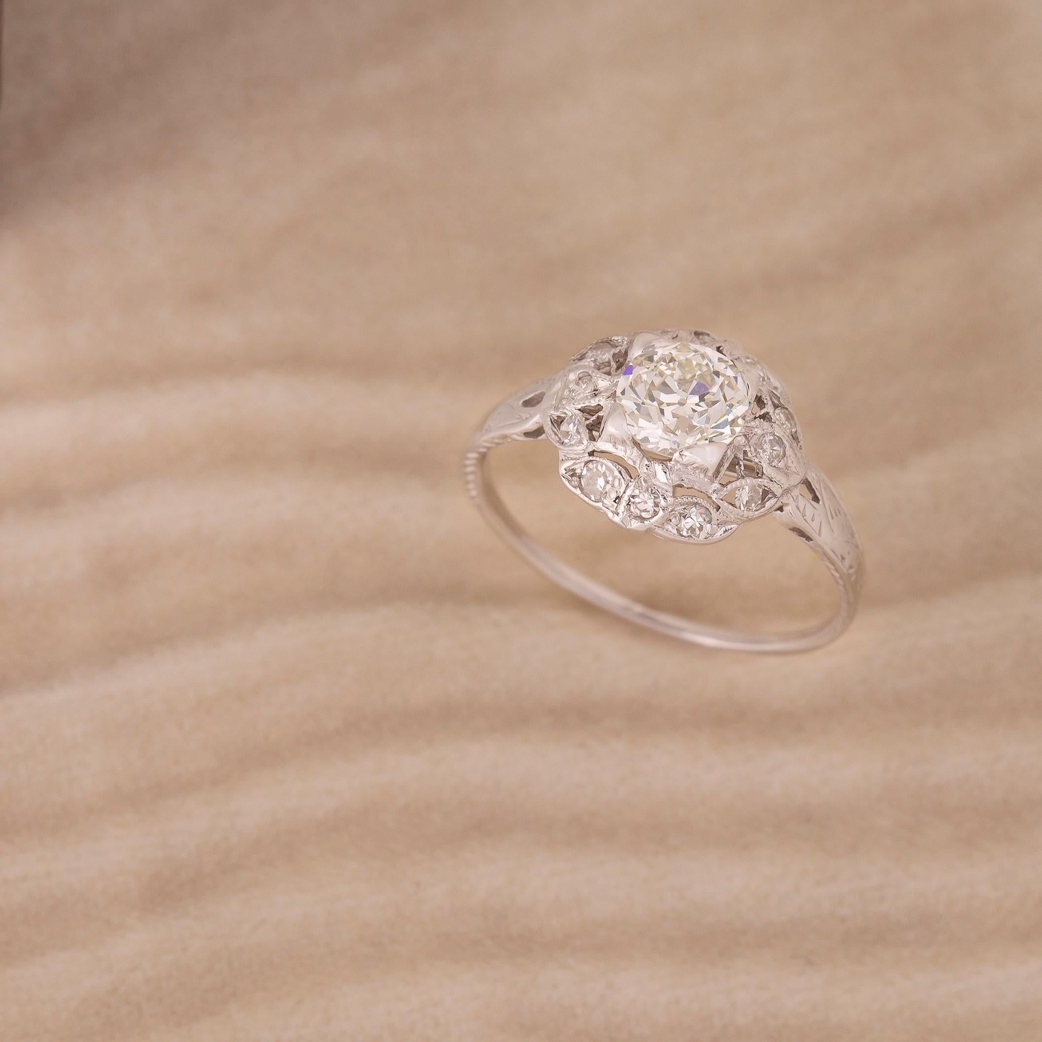 Women's Edwardian 1.13 Ct. Old European Engagement Ring GIA K VS1 in Platinum For Sale