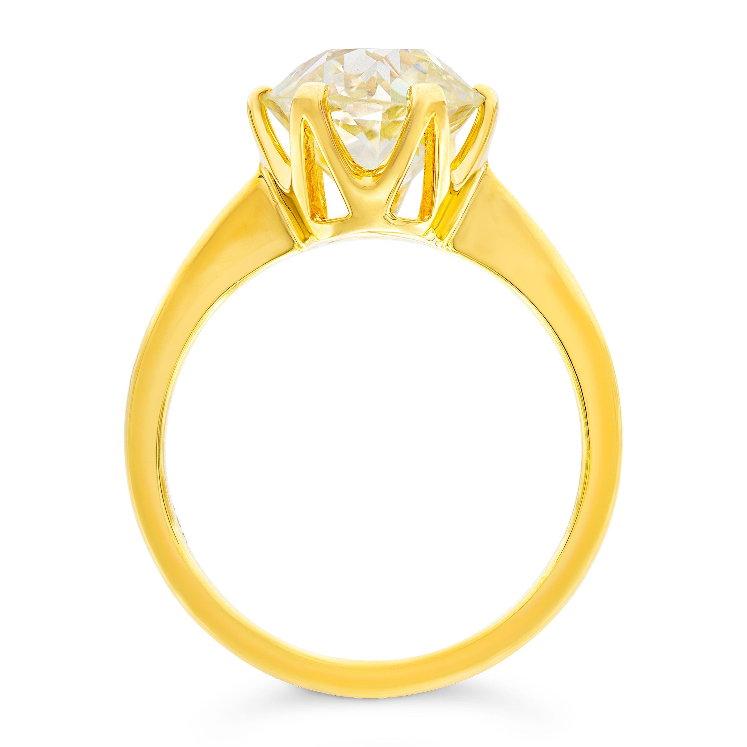 Old European Cut REVIVE GIA 3.42 Ct. Solitaire Engagement Ring Q-R VS2 in 18k Yellow Gold For Sale